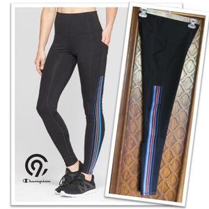 C9 Champion Side Stripe Embrace High-Waist Leggings - Black/Heritage, Size S